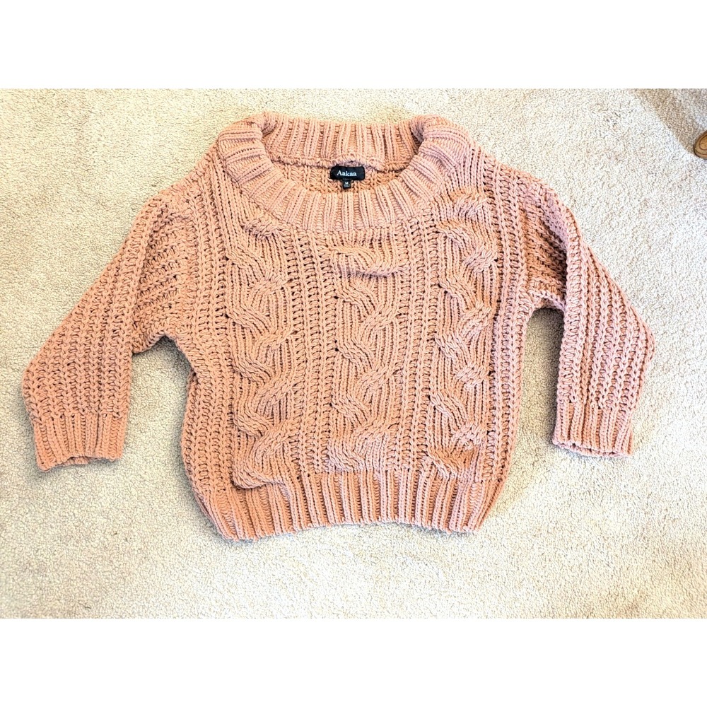 Aakaa Dusty Rose Pink Chenille Cable Knit Sweater Medium